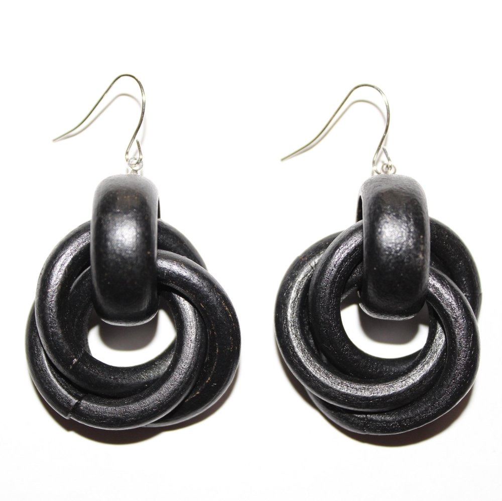 *2 for $15* Black Wood Spirals Hoop Earrings